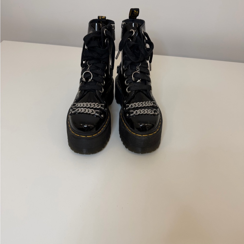 Dr. Martens Black Jadon Patent Chain Leather Platform Boots - Picture 3 of 14